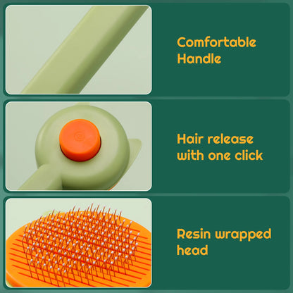 Effortless Grooming with 2 Pcs Self-Cleaning Cat Brush Set - Pet Brush for Cats, Dogs, and Rabbits (Pink & Green)