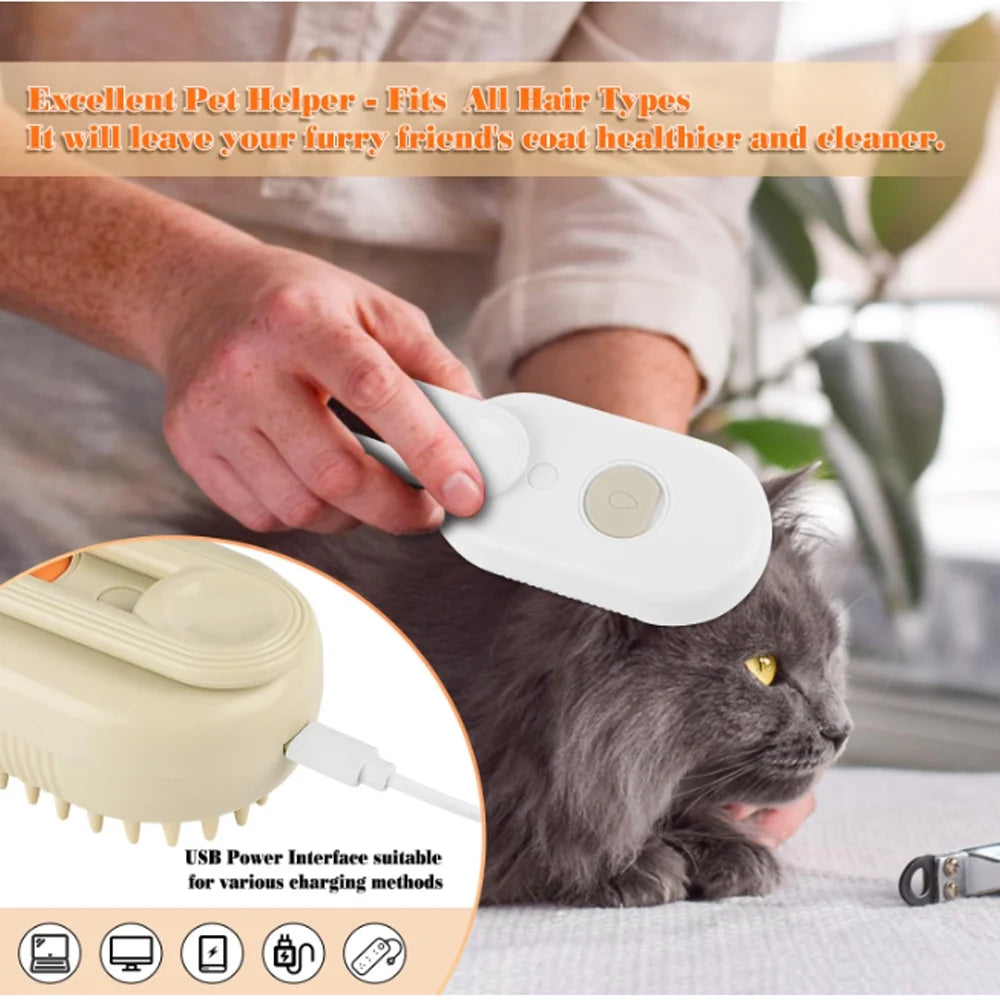 Transform Grooming Time with the 3-in-1 Self-Cleaning Cat Steamer Brush – Comb, Shed, and Pamper Your Pet!