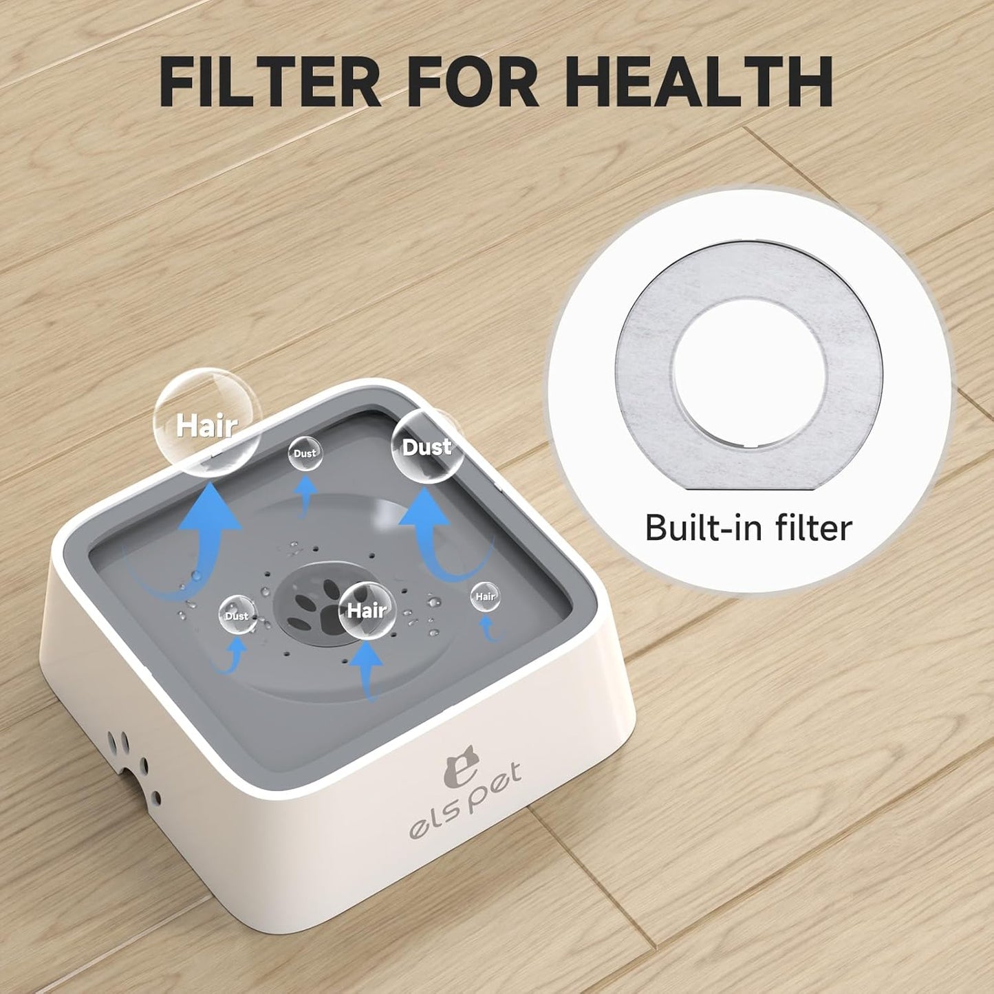 No Spill Slow Water Feeder - 2L Travel Bowl for Dogs & Cats in Stylish Grey