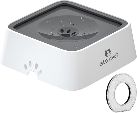 No Spill Slow Water Feeder - 2L Travel Bowl for Dogs & Cats in Stylish Grey