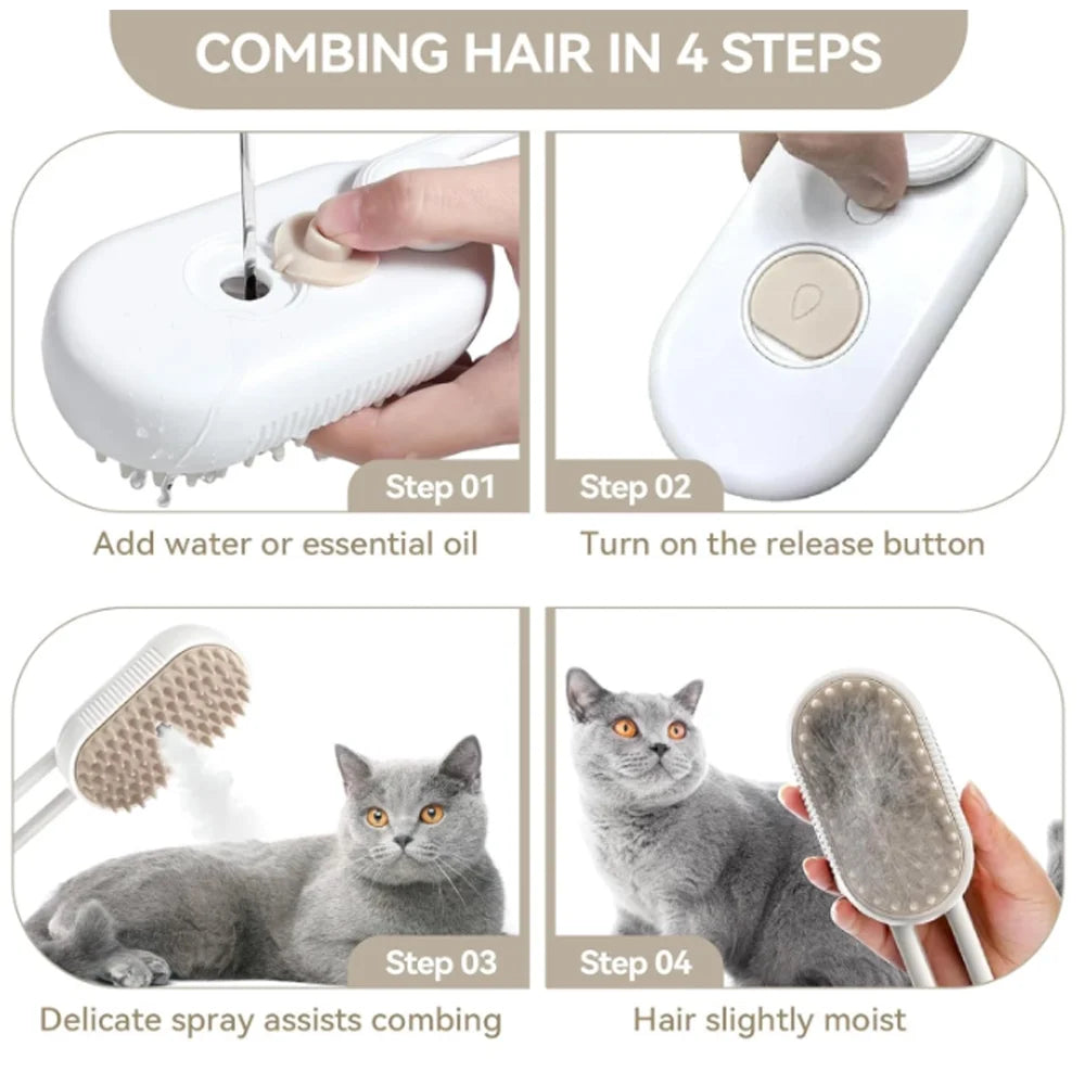 Transform Grooming Time with the 3-in-1 Self-Cleaning Cat Steamer Brush – Comb, Shed, and Pamper Your Pet!