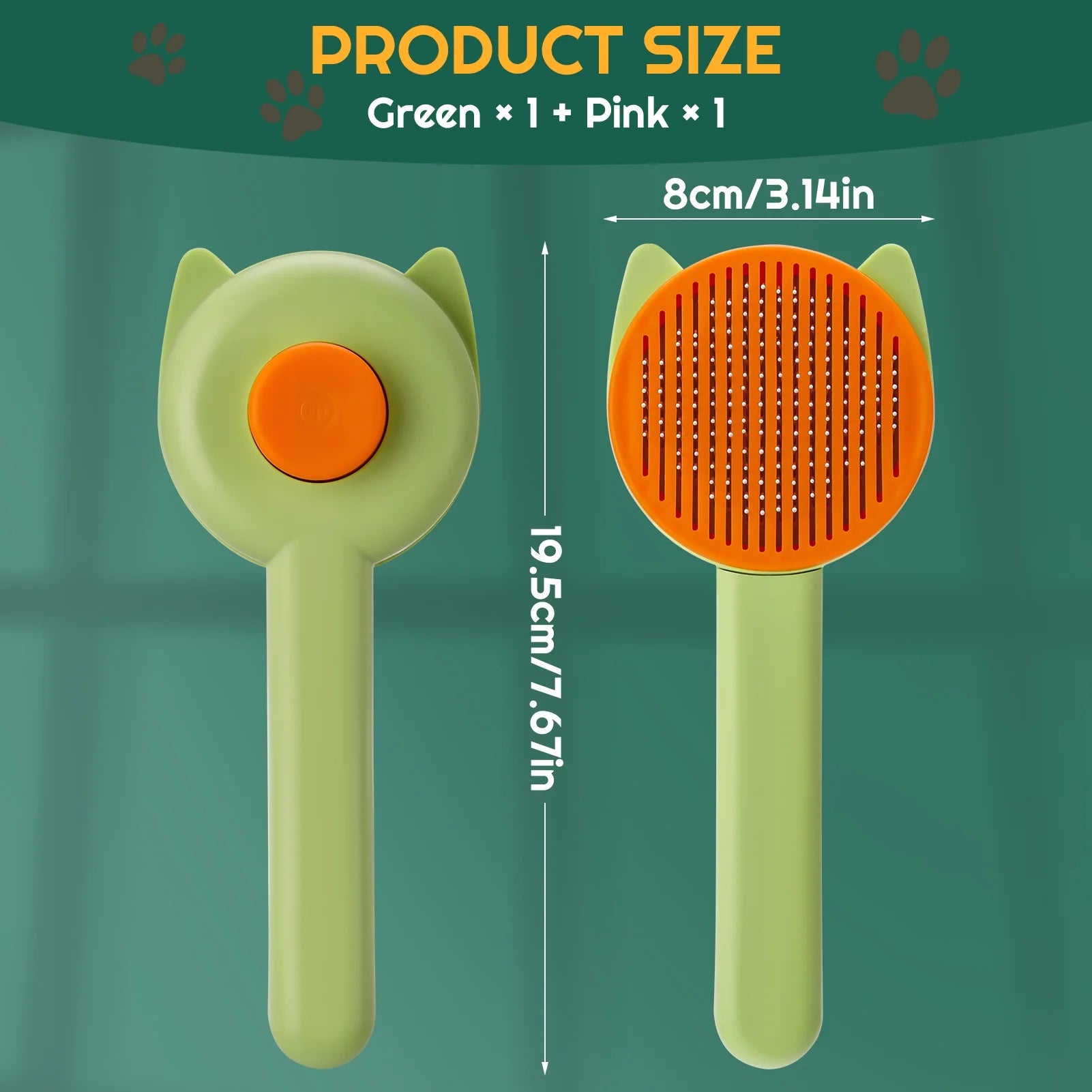 Effortless Grooming with 2 Pcs Self-Cleaning Cat Brush Set - Pet Brush for Cats, Dogs, and Rabbits (Pink & Green)