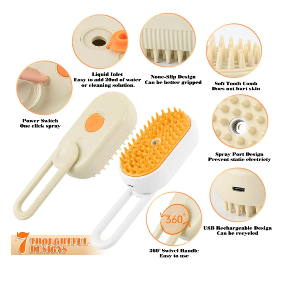 Transform Grooming Time with the 3-in-1 Self-Cleaning Cat Steamer Brush – Comb, Shed, and Pamper Your Pet!
