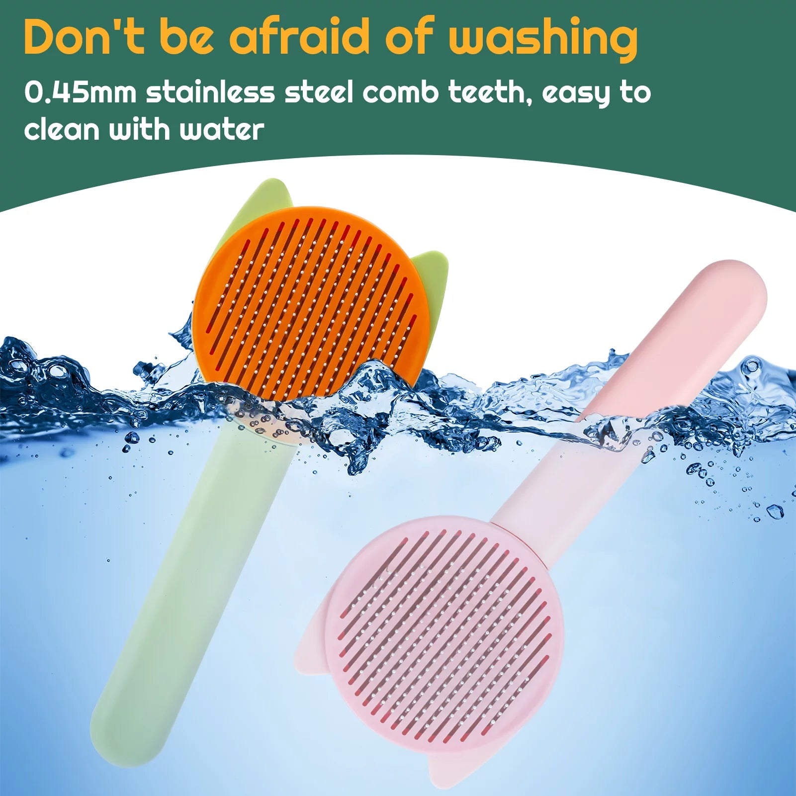 Effortless Grooming with 2 Pcs Self-Cleaning Cat Brush Set - Pet Brush for Cats, Dogs, and Rabbits (Pink & Green)