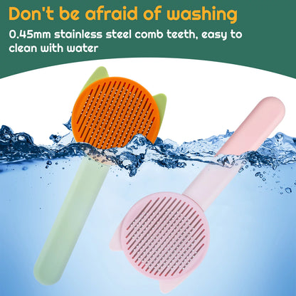 Effortless Grooming with 2 Pcs Self-Cleaning Cat Brush Set - Pet Brush for Cats, Dogs, and Rabbits (Pink & Green)