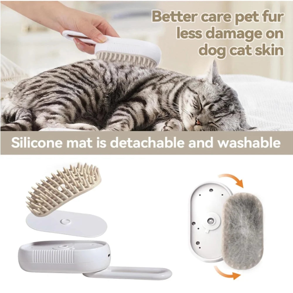 Transform Grooming Time with the 3-in-1 Self-Cleaning Cat Steamer Brush – Comb, Shed, and Pamper Your Pet!